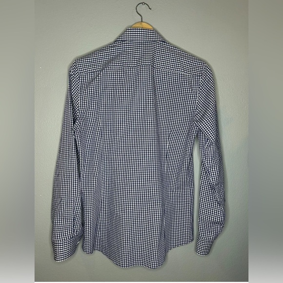 H&M Shirt Men's Small Blue White Check Long Sleeve Slim Fit Collared Button-Up - Picture 2 of 3